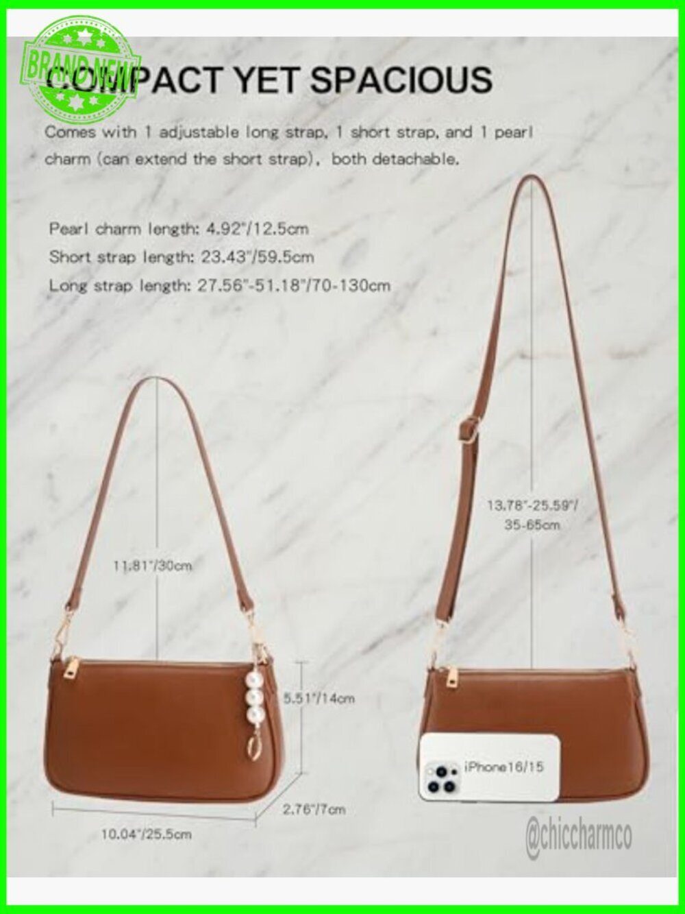Small Vegan Leather Crossbody Bag with 3 Straps - Hobo Purse for Women - Picture 5 of 7